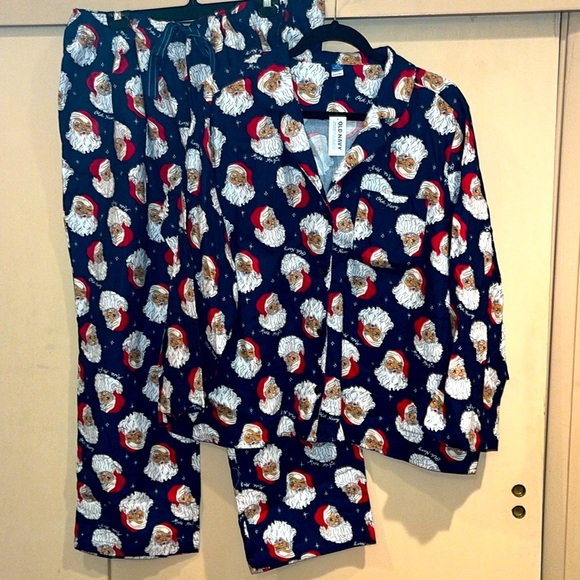 Old Navy ladies size XXL Petite navy blue flannel pajama set NWT’s. Santa theme - Picture 1 of 13